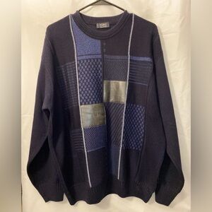 Vintage Men's Crewneck Sweater - Navy Patchwork Design